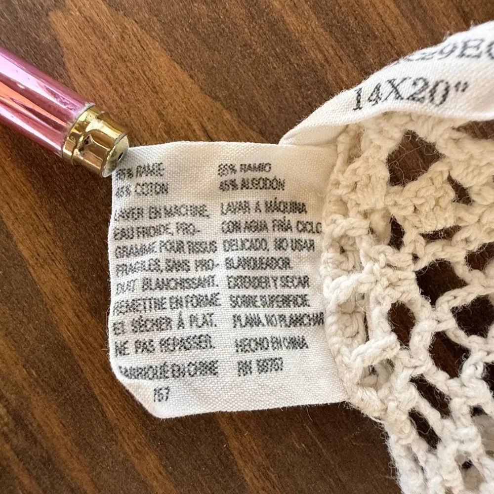 Set of 2 Vintage Crochet Placemats Ecru Ramie Cotton Lace Scalloped 15x11